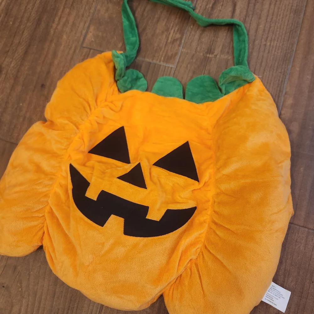 Pet Dog Halloween Costume Orange Pumpkin Adjustable Straps SZ L